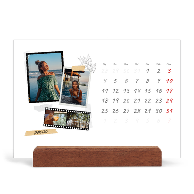 Calendário de mesa com suporte em madeira - horizontal  — Estilo de álbum de recortes [Janeiro]