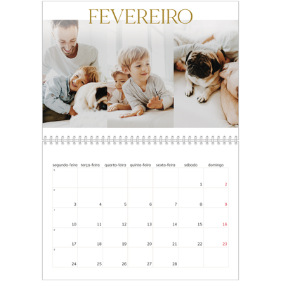 Calendário A4 duplo — Texto dourado grande [Fevereiro]