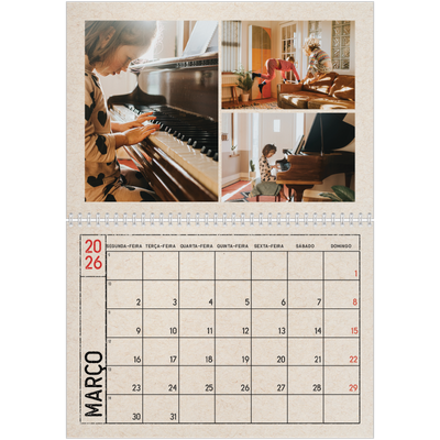 Calendário A4 duplo — Efeito de carimbo de artesanato [Março]