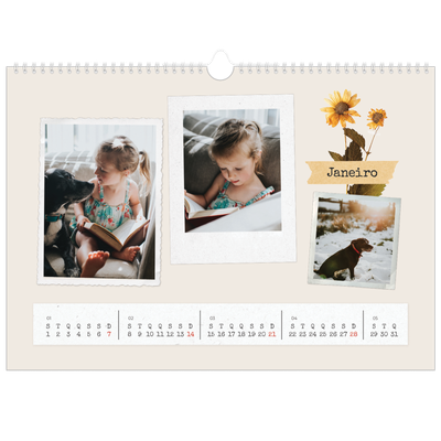 Calendário A3 Horizontal — Álbum de recortes vintage [Janeiro]