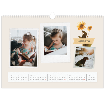 Calendário fotográfico horizontal A3 — Álbum de recortes vintage