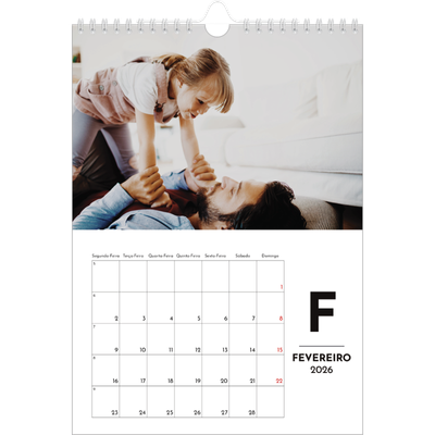 Calendário fotográfico A4 — Destaque da letra [Fevereiro]