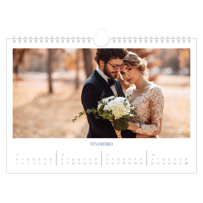 Calendário A4 horizontal — Clássico cobalto [Fevereiro]