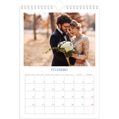 Calendário fotográfico A4 — Clássico cobalto [Fevereiro]