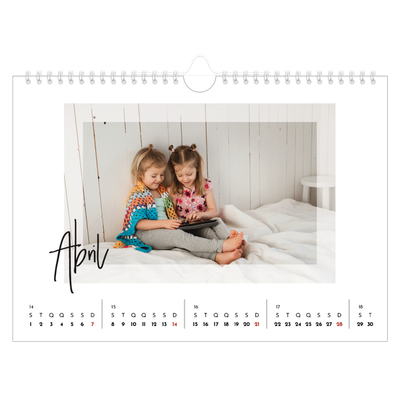 Calendário A4 horizontal — Moldura transparente [Abril]