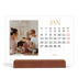 Calendário de mesa com suporte em madeira - horizontal  — Texto dourado grande [Janeiro]