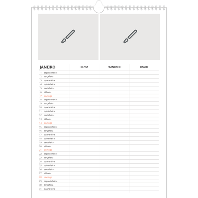Agenda familiar A3 — Desenhe o seu próprio produto - Família de 3 [Janeiro]