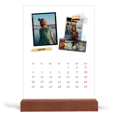 Calendário de mesa com suporte em madeira - vertical  — Estilo de álbum de recortes [Janeiro]