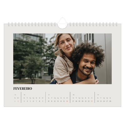 Calendário A4 horizontal — Marfim simples [Fevereiro]