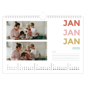 Calendário de Fotografias A4 Paisagem — Tipo de letra colorida