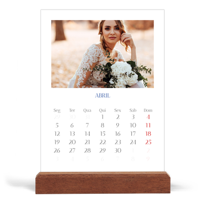 Calendário de mesa com suporte em madeira - vertical  — Clássico cobalto [Abril]