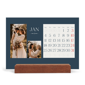 Calendário de mesa com suporte em madeira - horizontal — Ardósia e serifas