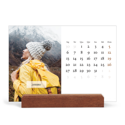 Calendário de mesa com suporte em madeira - horizontal  — Calendário clássico [Janeiro]