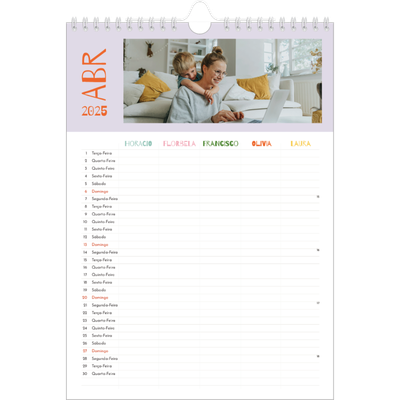 Agenda familiar A4 — Divertido e colorido, o seu Planificador - Familia de 5 [Abril]