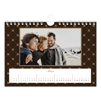 Calendário A5 horizontal — Vintage monocromático [Março]