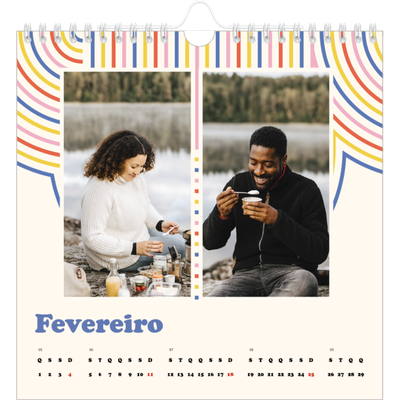 Calendário quadrado — Linhas retro [Fevereiro]
