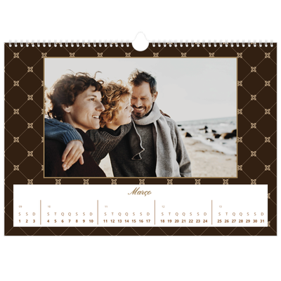 Calendário A3 Horizontal — Vintage monocromático [Março]