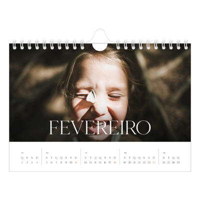 Calendário A5 horizontal — Doze meses grandes [Fevereiro]