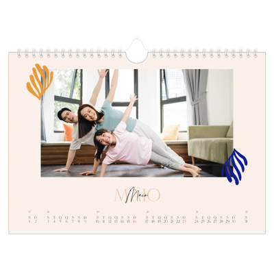 Calendário A4 horizontal — Coral minimalista [Maio]