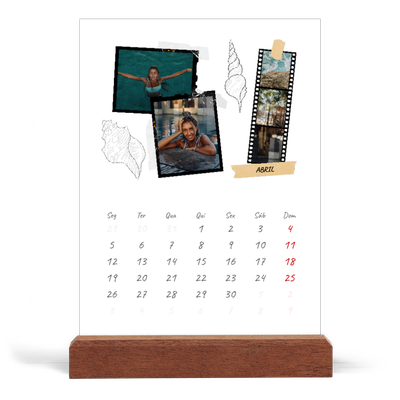 Calendário de mesa com suporte em madeira - vertical  — Estilo de álbum de recortes [Abril]