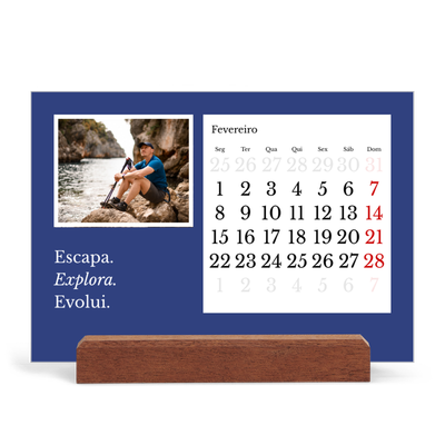 Calendário de mesa com suporte em madeira - horizontal  — Terra editorial [Fevereiro]