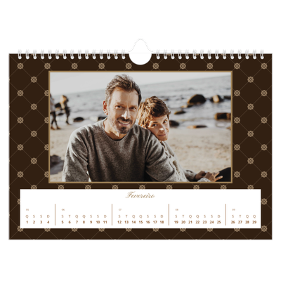 Calendário A4 horizontal — Vintage monocromático [Fevereiro]