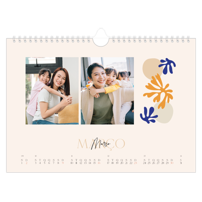 Calendário A4 horizontal — Coral minimalista [Março]