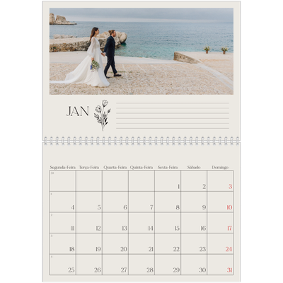 Calendário A4 duplo — Iniciais em flor [Janeiro]