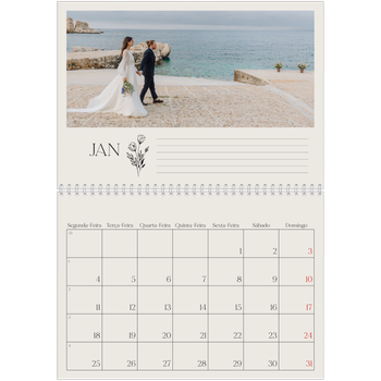 Calendário fotográfico duplo A4 — Iniciais em flor