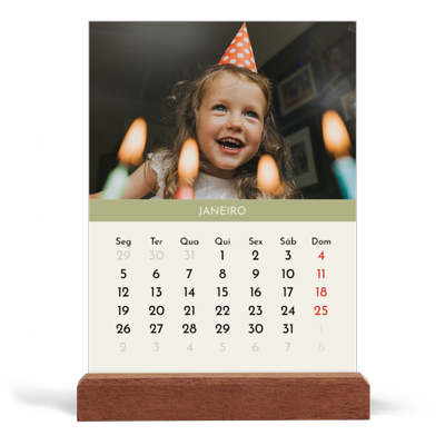 Calendário de mesa com suporte em madeira - vertical  — Capítulos pastel [Janeiro]