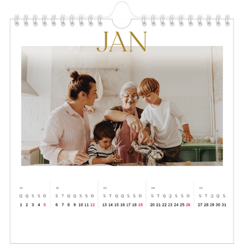 Calendário fotográfico quadrado — Texto dourado grande