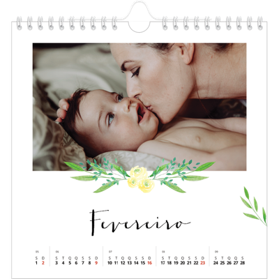 Calendário quadrado — Ilustrações de flores [Fevereiro]