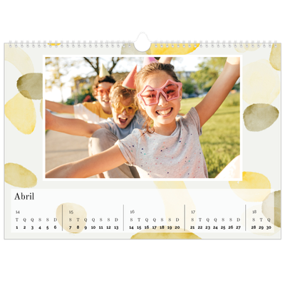 Calendário A3 Horizontal — Manchas de aquarela [Abril]