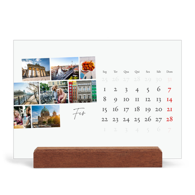 Calendário de mesa com suporte em madeira - horizontal  — Férias na cidade [Fevereiro]