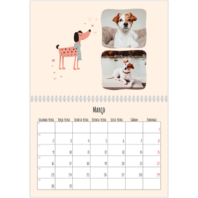 Calendário A4 duplo — Patas de cão e garatujas [Março]