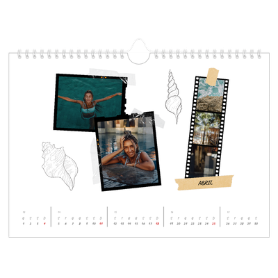 Calendário A4 horizontal — Estilo de álbum de recortes [Abril]