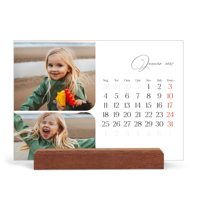 Calendário de mesa com suporte em madeira - horizontal  — Fotos e escrita [Janeiro]