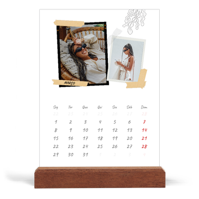 Calendário de mesa com suporte em madeira - vertical  — Estilo de álbum de recortes [Março]