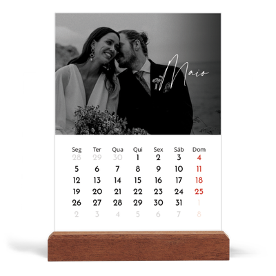 Calendário de mesa com suporte em madeira - vertical  — Escrita elegante [capa]