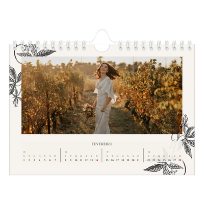 Calendário A5 horizontal — Tinta e hera [Fevereiro]