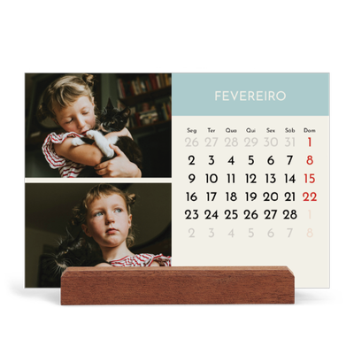 Calendário de mesa com suporte em madeira - horizontal  — Capítulos pastel [Fevereiro]