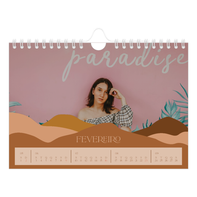 Calendário A5 horizontal — Montanhas neutras [Fevereiro]