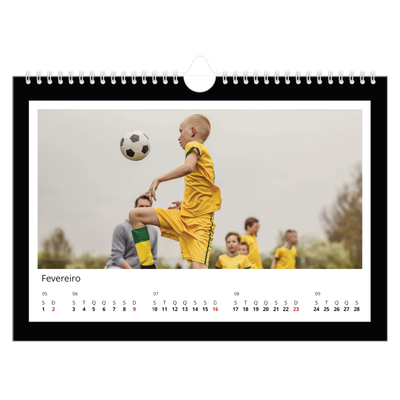 Calendário A4 horizontal — Moldura preta [Fevereiro]