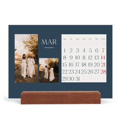 Calendário de mesa com suporte em madeira - horizontal  — Ardósia e serifas [Março]