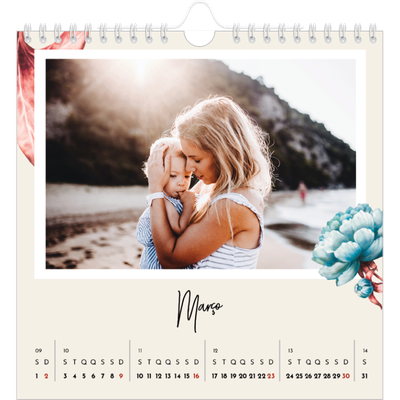 Calendário quadrado — Flores pintadas [Março]