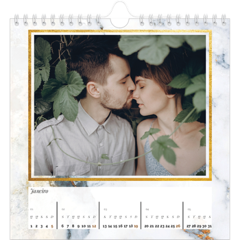 Calendário fotográfico quadrado — Moldura de mármore dourada