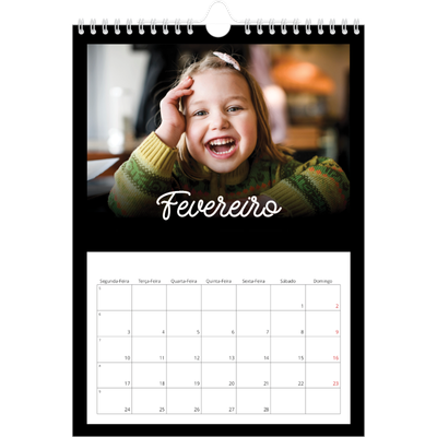 Calendário fotográfico A4 — Preto mínimo [Fevereiro]
