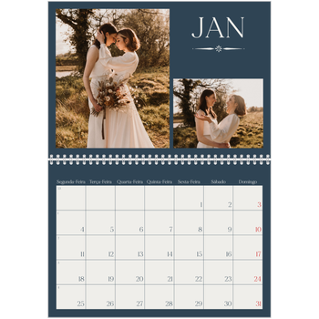Calendário fotográfico duplo A4 — Ardósia e serifas