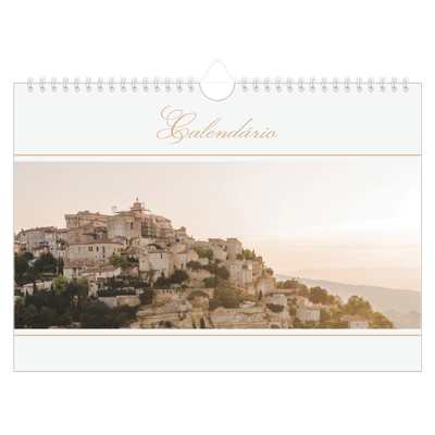 Calendário A4 horizontal — Faixa de script dourada [capa]