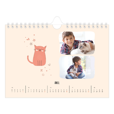 Calendário A5 horizontal — Patas de gato e garatujas [Abril]